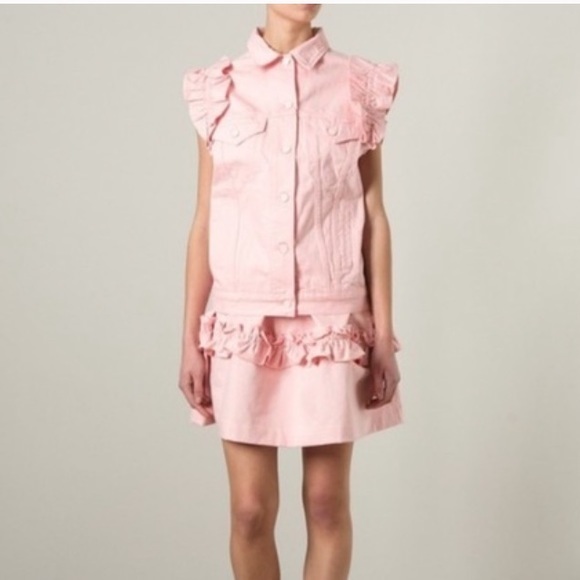 J Brand X Simone Rocha Pink Ruffle Sleeve Button Down Denim Vest Size S/M RARE‎ - Picture 1 of 13
